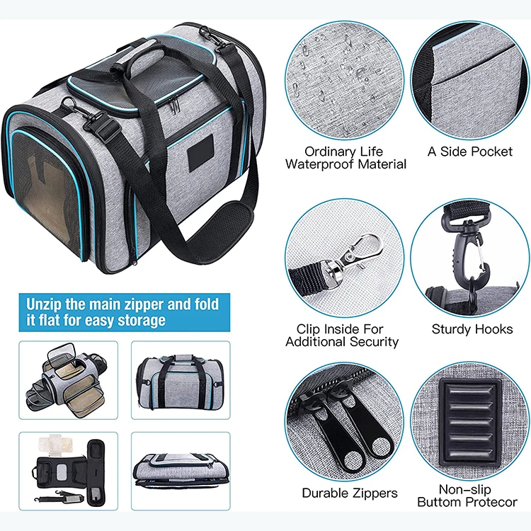 Hot Sell Airline Approved Pet Carrier Dog Cat Travel Bag Pet Carriers 4 Sides Expandable Cat Carrier With Fleece Pad