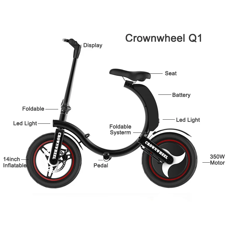 2021 Cheap 36V 550W Crownwheel 100% full folding fat tire electric bicycle