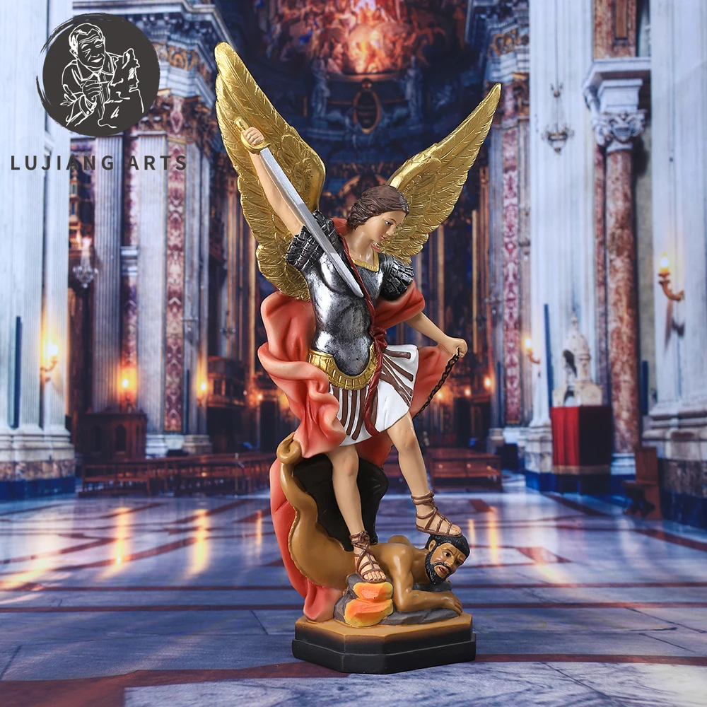 12inch Saint Michael Statue Resin Angel Sculpture Decoration Michael Archangel Defeated Tramples Demon Figurine Religious Gift