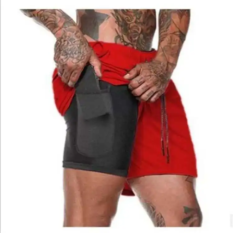 2 In One Gym Shorts Wholesales Compression Workout Running Sport Shorts 2 Layer Mesh Fitness Men Workout Shorts Polyester