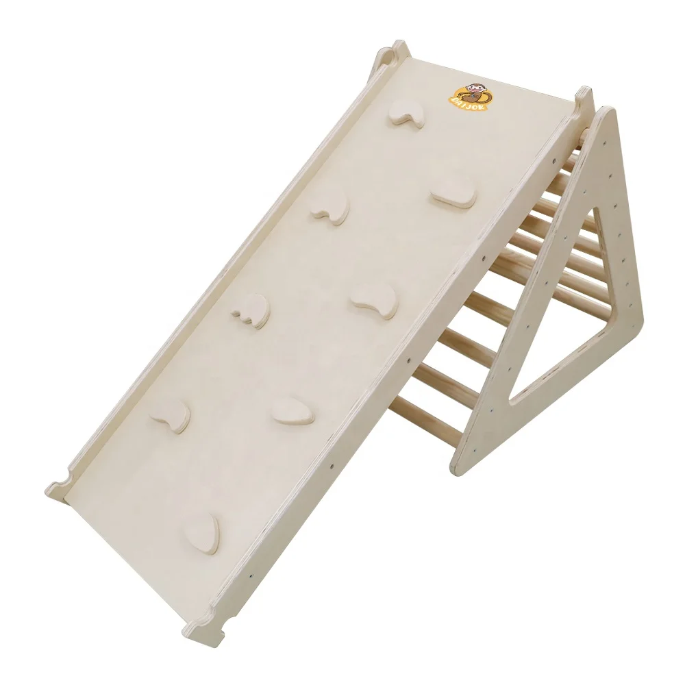EASTOMMY ET-286405 Climbing Ramp and Slide Wooden Climbing Triangle Ladder Indoor Kids Play Double-sided Climbing Ladder