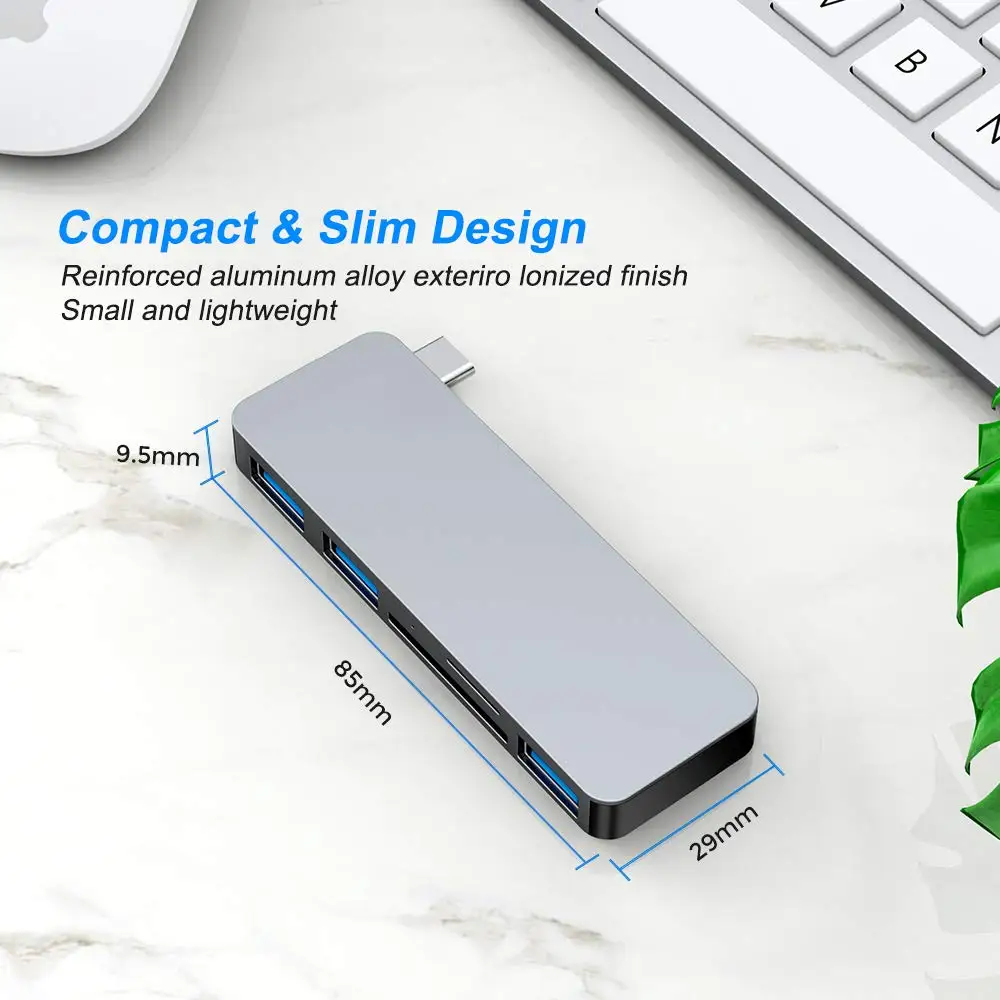 
Raycue 5 in 1Type C Hub with TF SD Card Reader 3 USB 3.0 Ports USB C HUB Compatible with 2016 2017 2018 Macbook Pro 