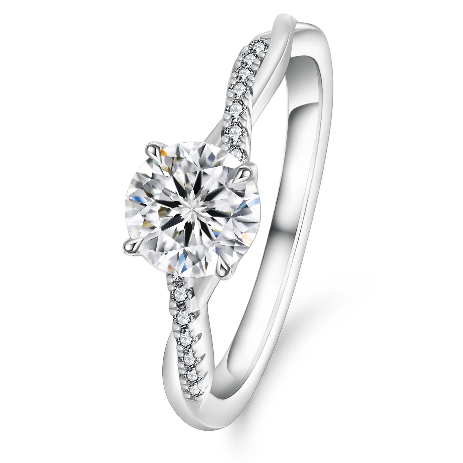 18K Solid White Gold 4-Prong Petite Twisted 1.0 CT IGI Certified Lab-Grown Diamond Women Wedding Engagement Promise Bridal Ring