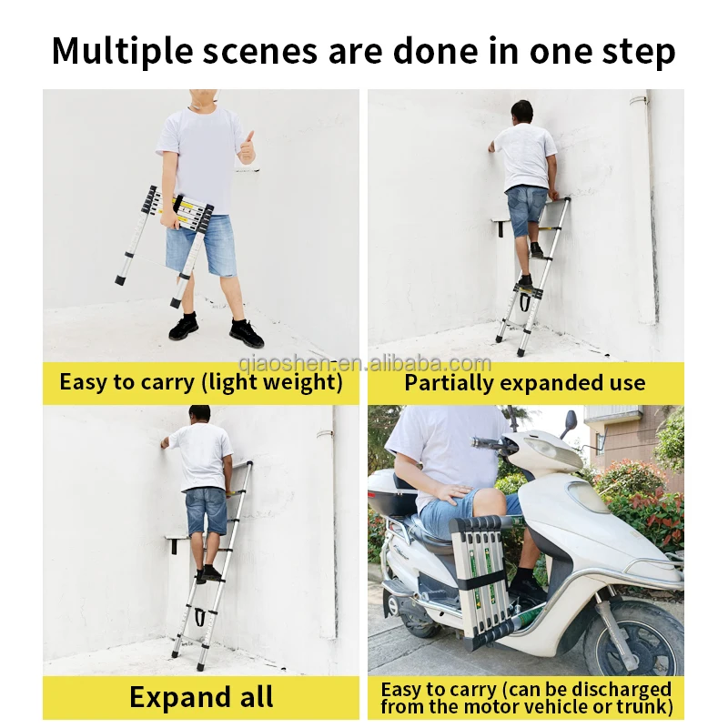 1.4m Single Telescopic Ladder Folding Ladders 150kg Load Capacity