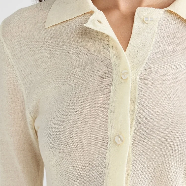 Knitwear Manufacturer Custom Spring Summer White Polo Neck Long Sleeve Single Breasted Women Beach Knit Sweater Dress