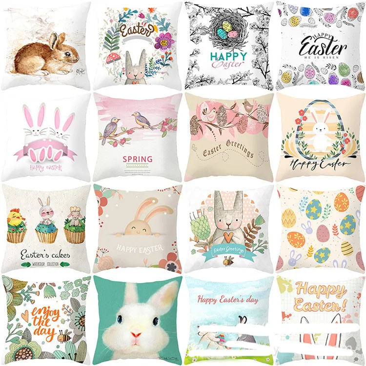 45*45cm Mix 40 Patterns Easter Pillow Cover Custom Cushion Cover Bunny Egg Sofa Cover Polyester Peach Skin Pillow Case