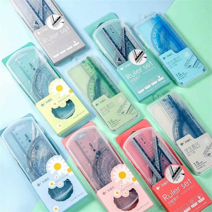 Have stock Ready to ship 4 piece Measuring Tools rulers for school supplies ruler set stationery in bulk plastic ruler set