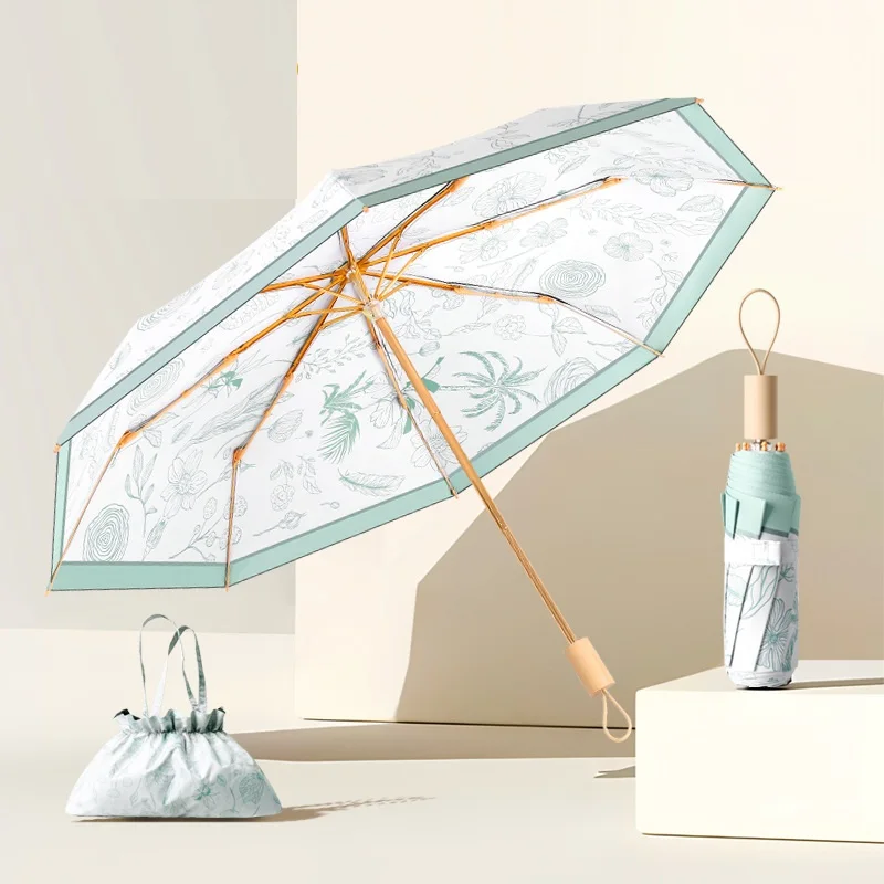 High Quality Wholesale Promotional Custom Logo Print 3 Folding Umbrella Light Weight China Made Umbrella