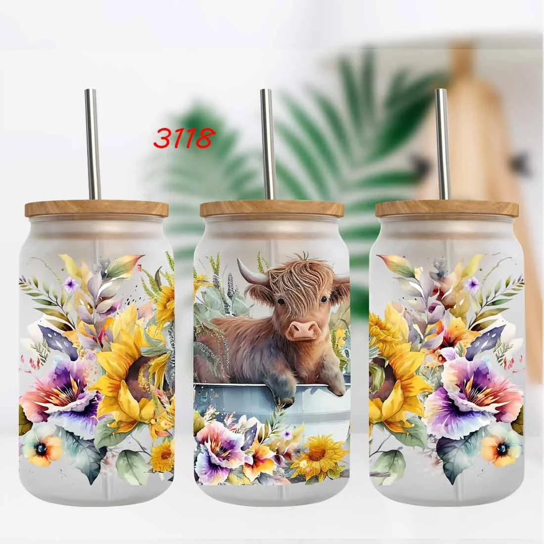Highland Cows Designs Uv DTF Cup Wrap Transfers for Libbey Glass Cups Tumblers Can