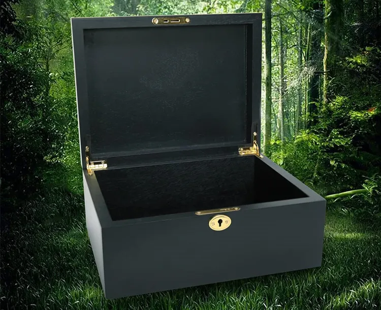 Large Capacity Antique Acacia Wood Keepsake Organizer Case Handmade Black Wooden Jewelry Storage Box With Hinged Lid