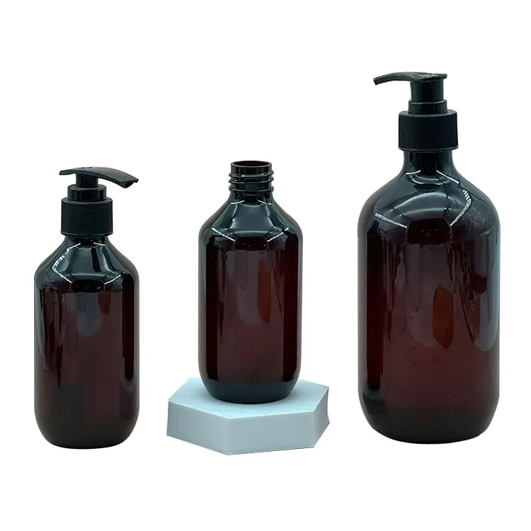 cosmetic packaging 500ml pet plastic modern round shampoo and conditioner bottles amber plastic empty pump bottle for Shampoo