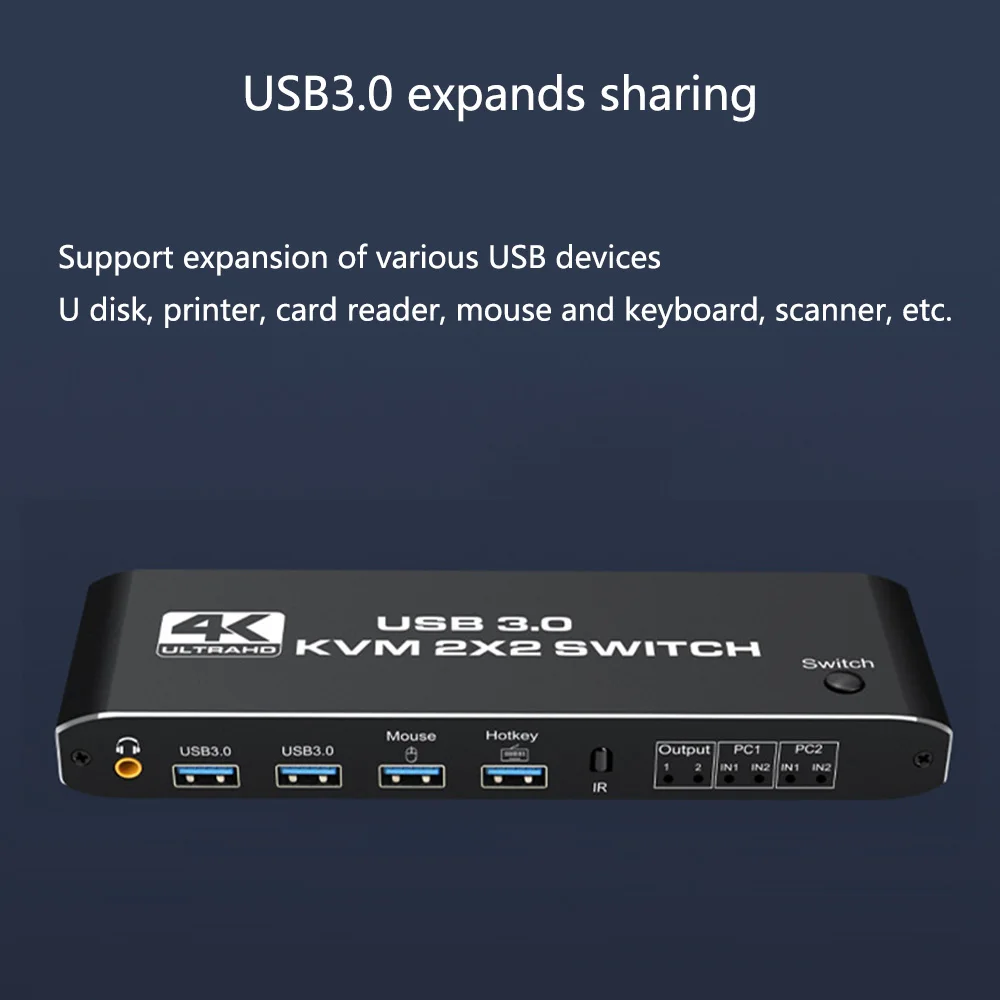 USB3.0 KVM двойной экран переключатель два в выхода hdmi Расширенная копия 4k @ 60 Гц Поддержка клавиатуры