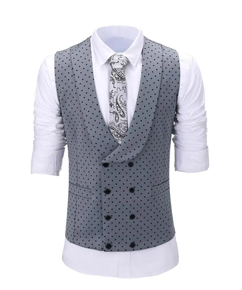 Slim Fit Notch Lapel double bleasted grey men suit mens trouser (Blazer+vest+Pants)