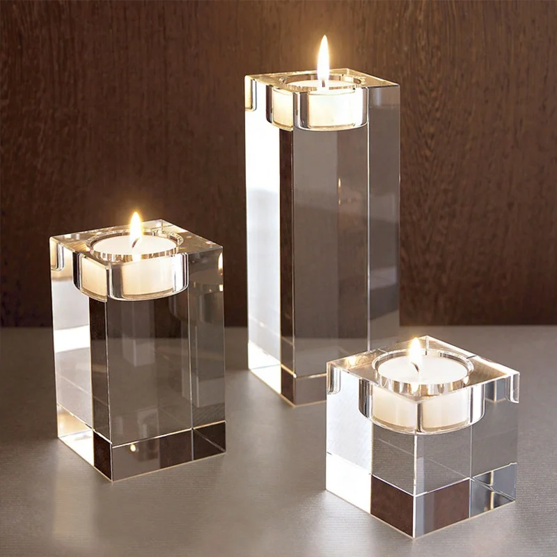 European style Square Crystal Candle Holder Glass Candlestick For Party Home Wedding Decoration
