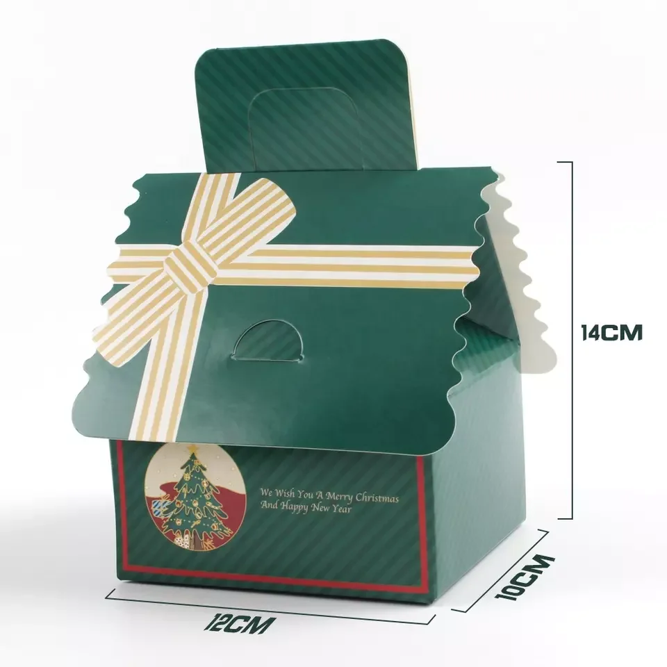 Ready Wholesale Green Tree House Shape Christmas Treat Box Wedding Birthday Party Decorations Candy Cake Gift Packaging Box