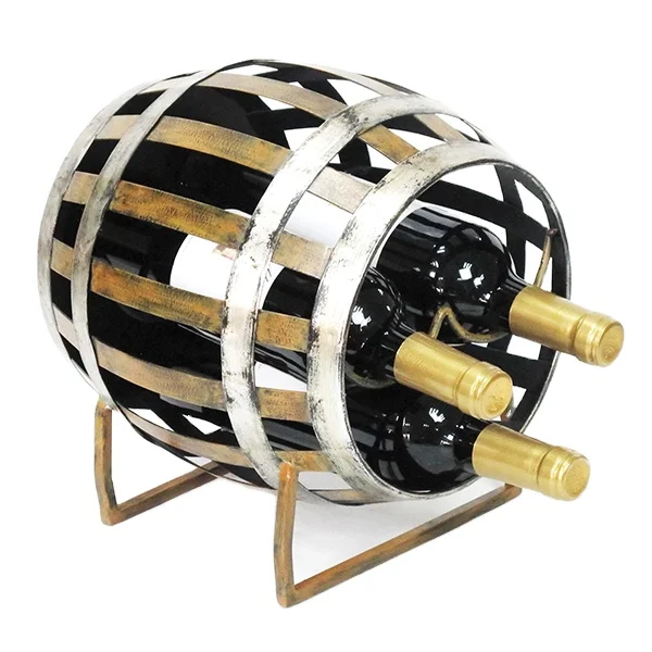 Decorative Wine Barrel Wine Bottle Holders For 3 Bottles