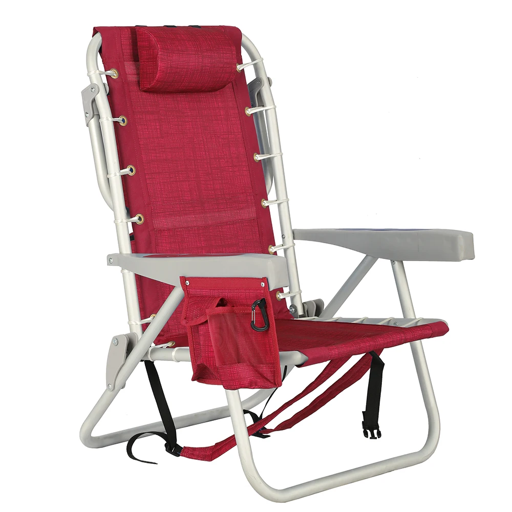 Outdoor big capacity backpack portable lightweight aluminum beach folding chair with cooler drink holder
