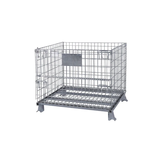 Heavy Foldable wire mesh metal pallet folding warehouse lockable storage Cages wire mesh container
