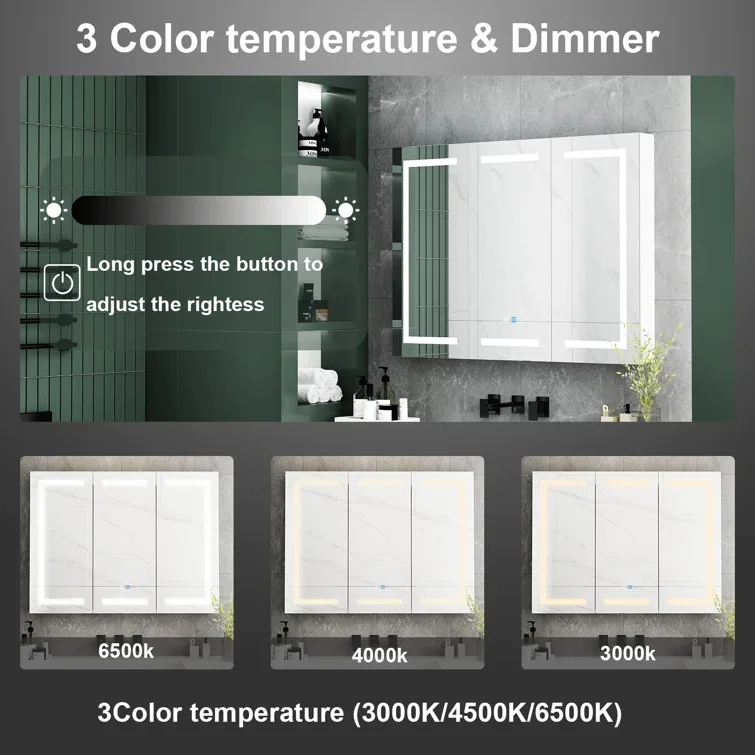 Illuminated led bathroom Wall vanity mirror cabinets with led light For Toilet