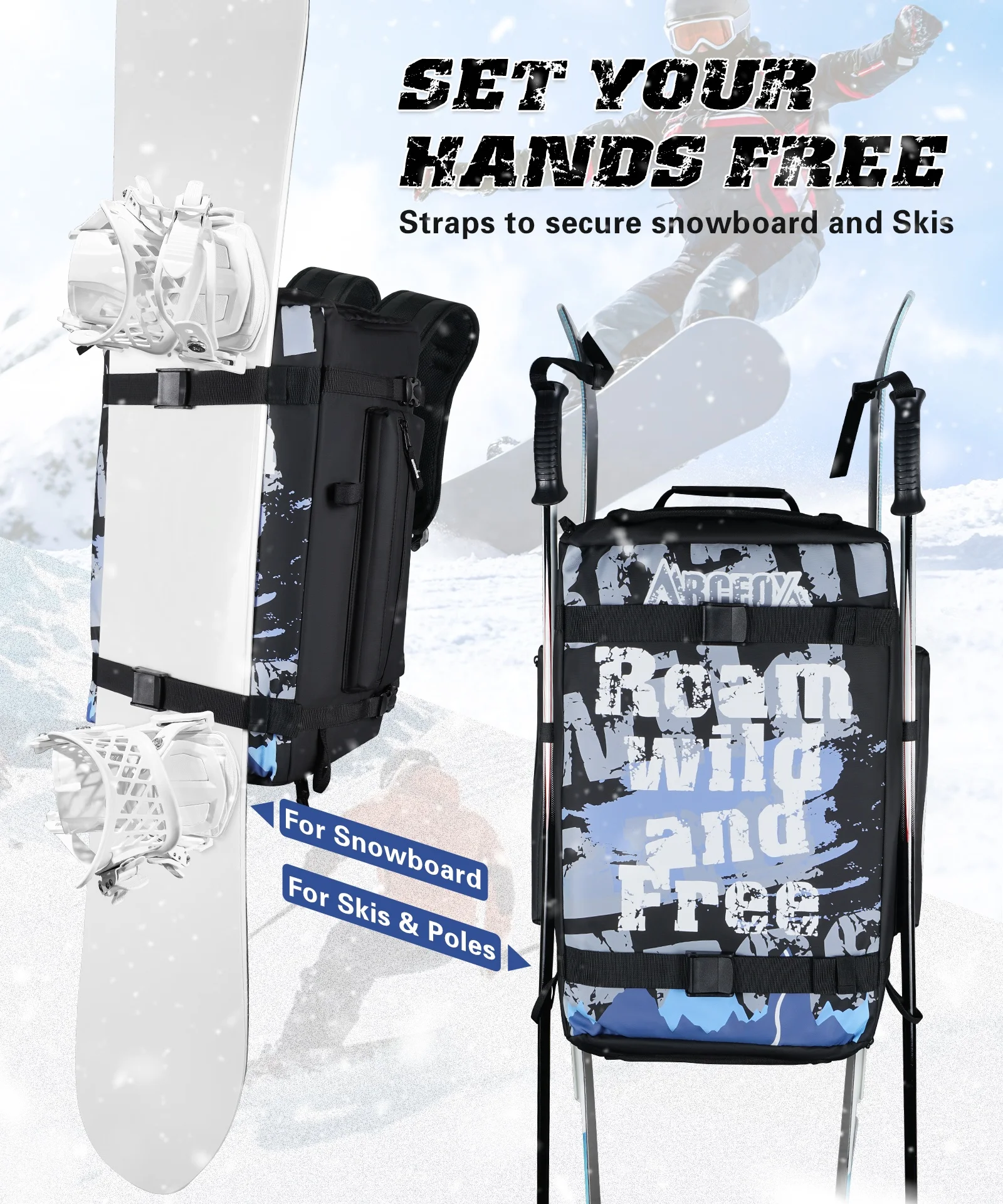 ARCFOX 60L SKi Snowboard Boot Bag Backpack For Helmets Gloves Goggles Jacket Gloves