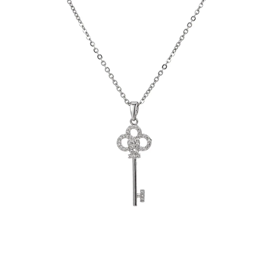 Wholesale Crown Key Necklace Pendant Stainless Steel Diamond 18K Gold-Plated Zircon Fashion Jewelry Necklace Women