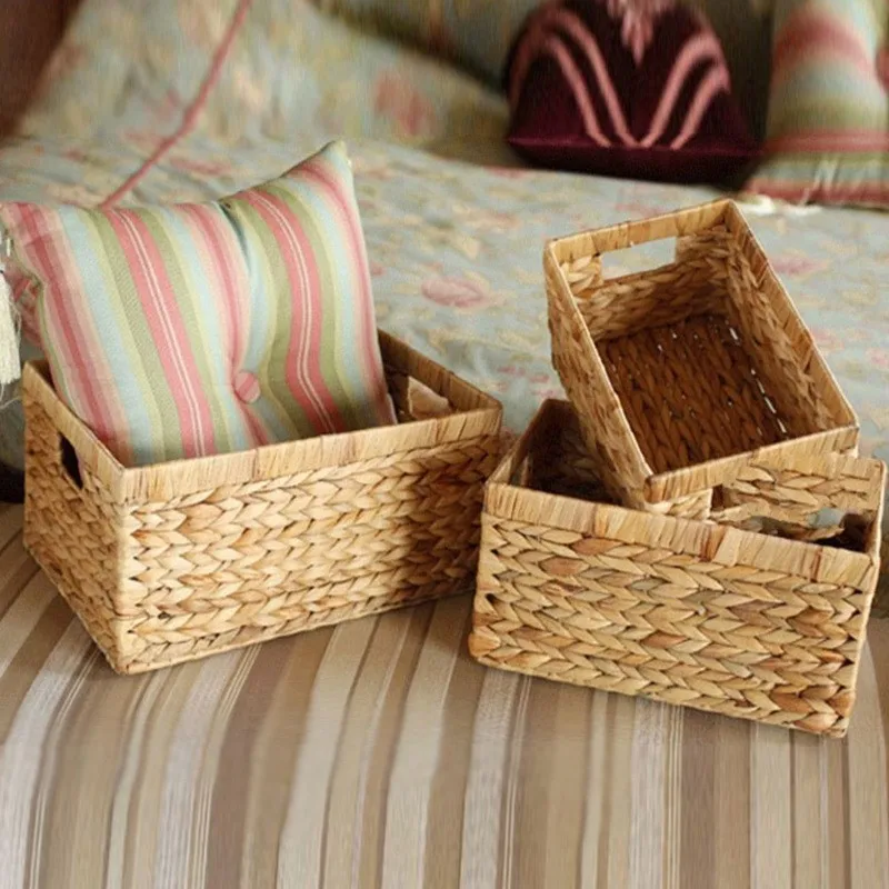Wholesale Beige Storage Square Round Paper rope braiding Storage Baskets Rectangular Wicker Baskets with Built-in Handle Basket
