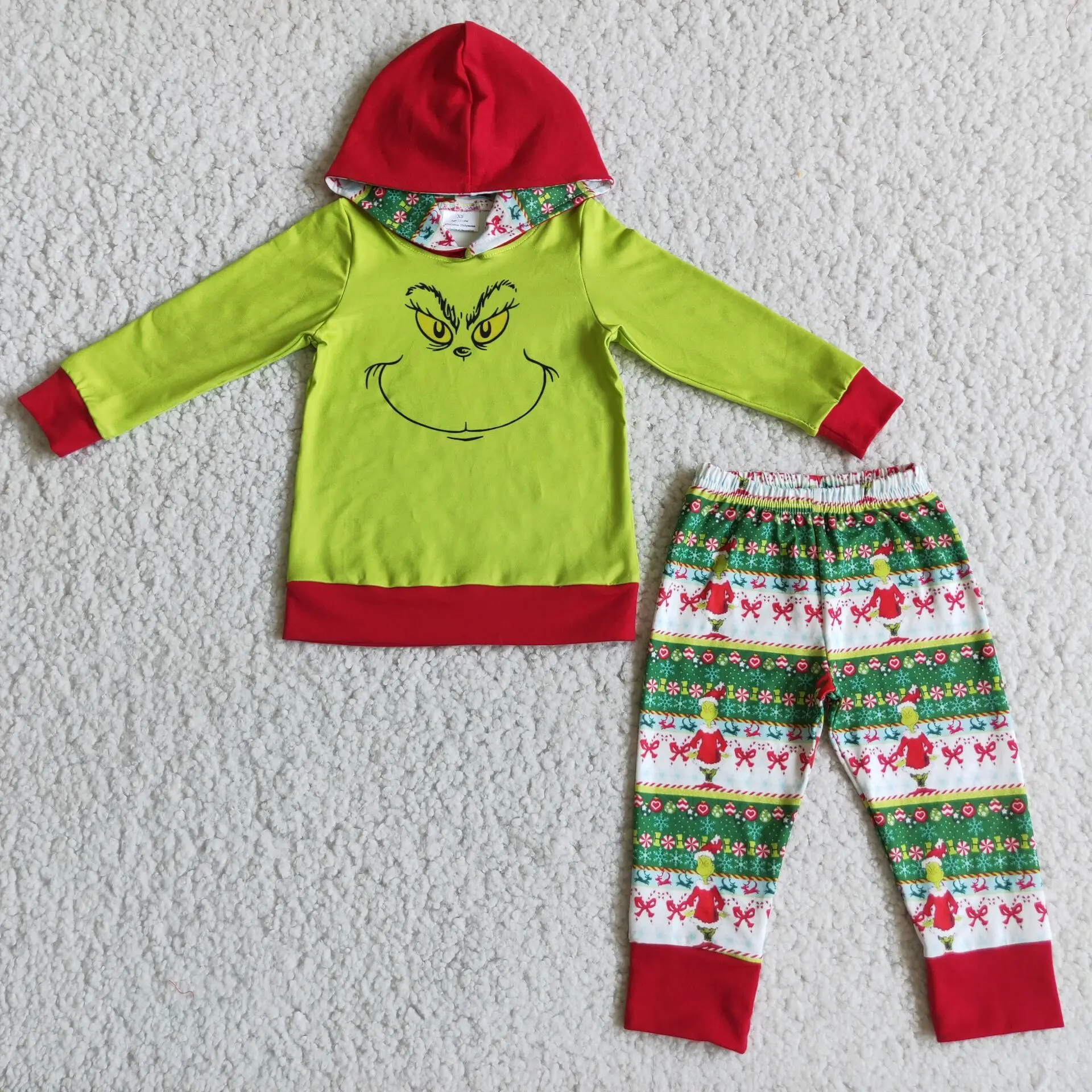 green hoodie long pants boy fall winter outfits teen clothing children boutique Christmas clothing wholesale