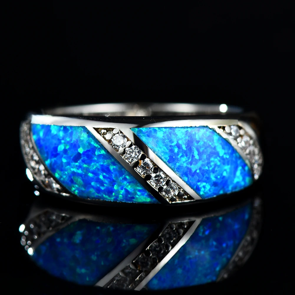 
Hot sale sterling silver s925 ring jewelry lady diamond shaped blue opal ring for wholesale 
