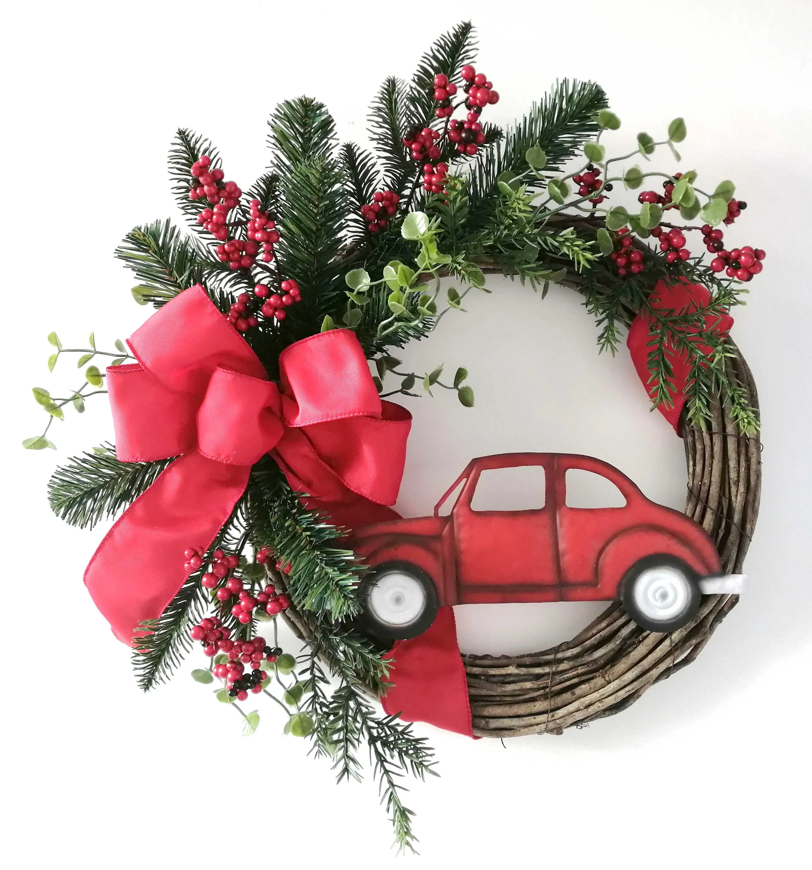 Оптовая продажа, искусственная проволочная рамка Win Young, Рождественский шар из сосны, большой цветочный венок из ягод, Декоративный Рождественский венок