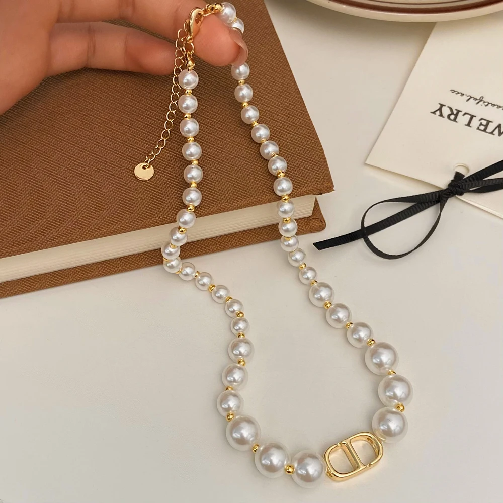 Vershal B-194 Fashion Jewelry High Quality Pearl Beaded Necklace 18K Gold Plated Luxury Necklace