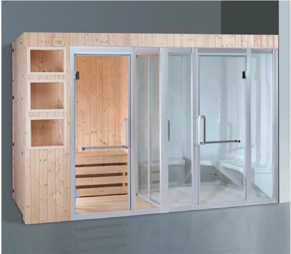 Large sauna cabin with steam shower bath combined room outdoor far infrared sauna and glass shower panel