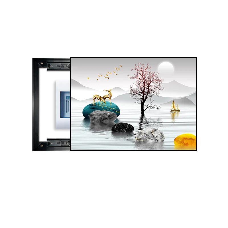 Home Decor Punch Free Framed Electric Meter Box Wall Art Luxury Still Life Golden Deer Print Distribution Box Hanging Painting