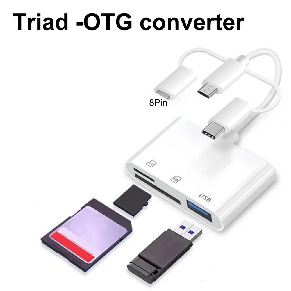 Card Reader Multifunctional High Speed 3-in-1 8Pin Type-C Micro USB 3.0 SD-Card TF OTG Card Reader Host Adapter for Mobile Phone