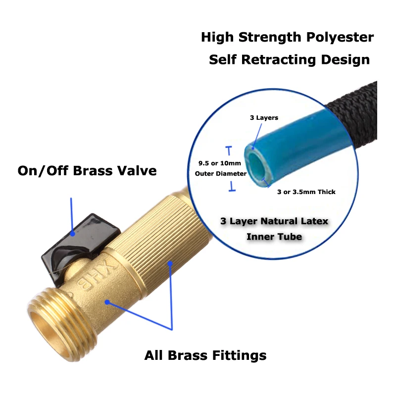 50FT Expandable Hose Walmart Hot Sale Garden Hose for EU in Triple Layer Latex Brass 3 Times Length Over 4 Bar Green