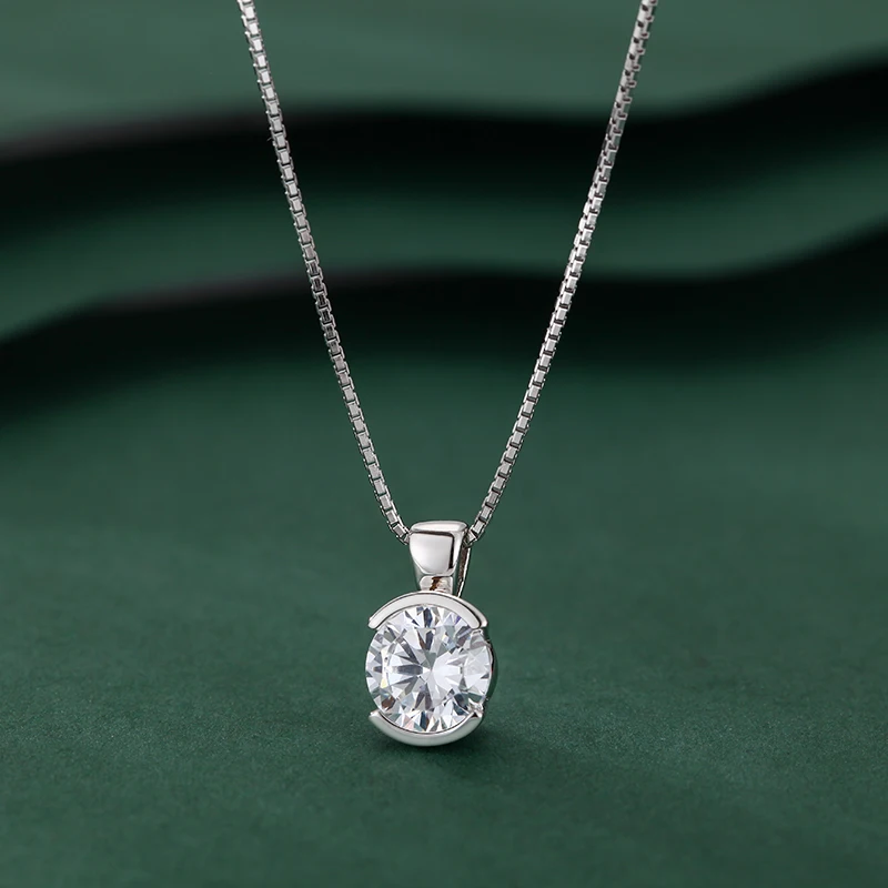Classic Design 925 Sterling Silver Round 2ct 3ct Solitaire Moissanite D vvs1 Diamond Pendant Women Jewelry Necklace