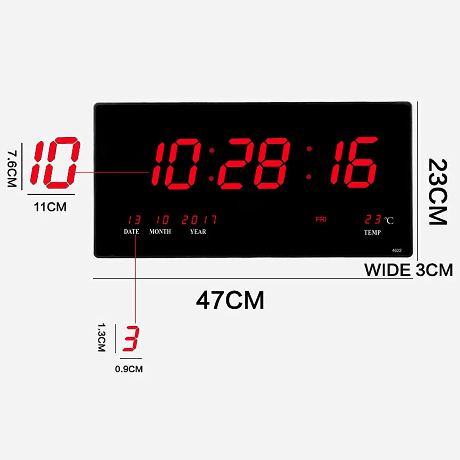 LED Digital Wall Clock Large Display with Indoor Temperature Date and Day of Week Electric Wall  Mounted Desk Clock Timer