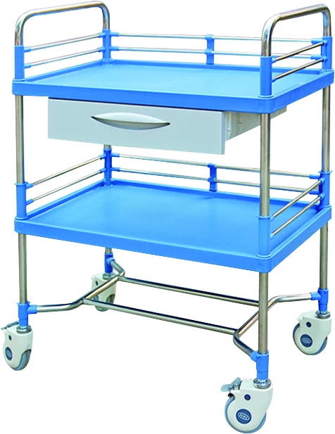 Cheap price Hebei factory hospital use 3 tiers abs plastic medical treatment trolley cart with drawer