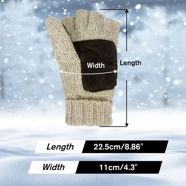 Professional Customized Winter Warm Wool Half- finger Gloves with Cover and Leather Pam