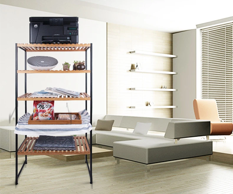 BAMBKIN Free Standing Natural 5-tier Plant Cloth Laundry  Bamboo Shelf Organizer