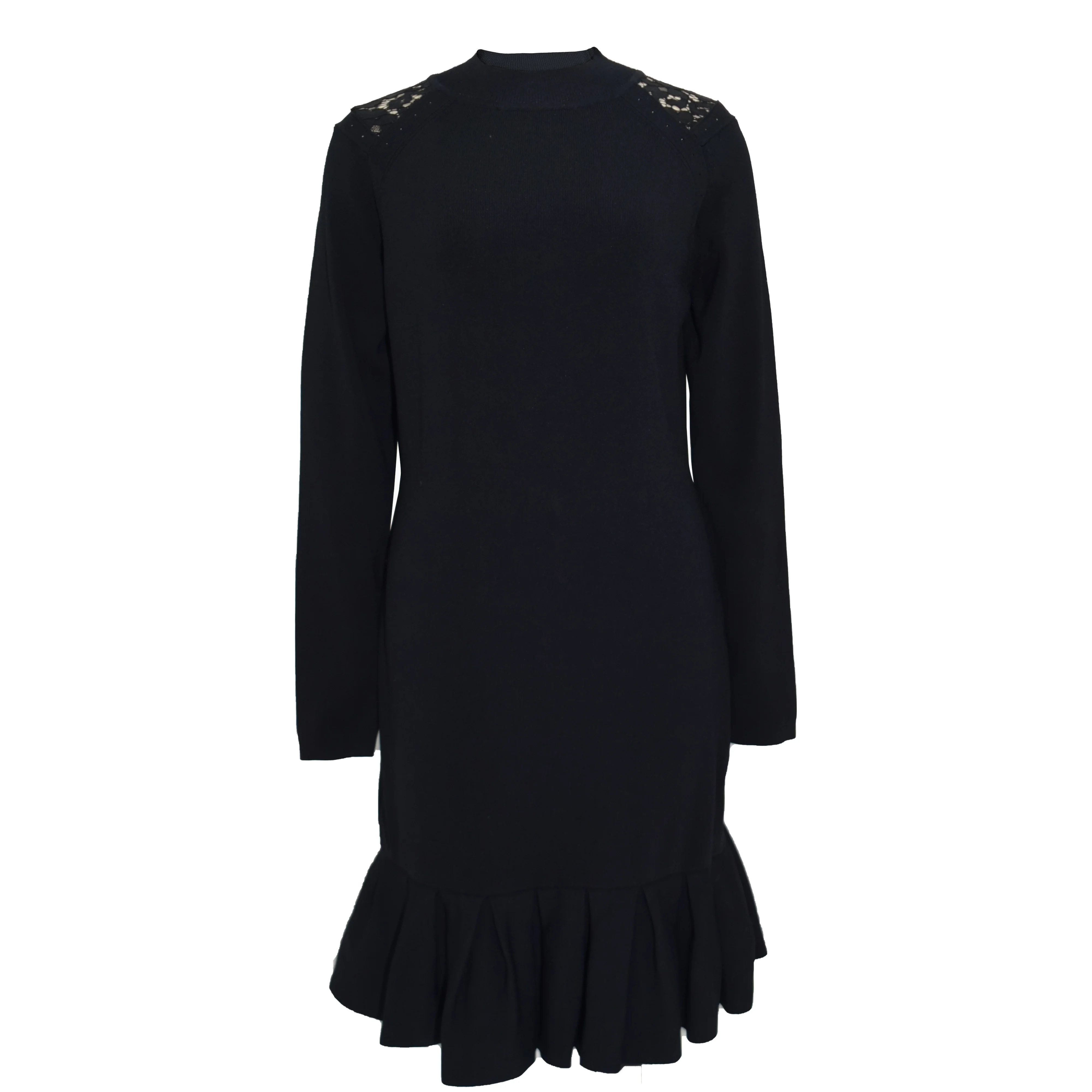 Autumn Winter Fashion Casual Dress Women Solid Color Knit Dress Round Neck Long Sleeve Woven Natural Waistline