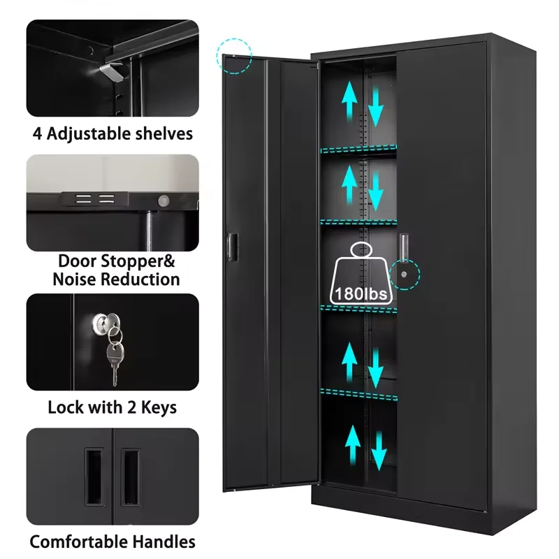 Storage Cabinet Furniture 2 Doors Steel Filing Cabinet Metal with 4 Adjustable Shelf Metal Cupboard Office Modern ODM or OEM