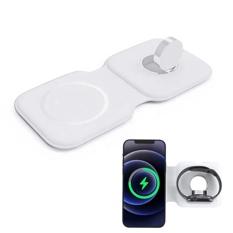 2021 New Folding Magsafing 15W Wireless Charger Station Foldable 2 In 1 Dual Charger For Iphone 12 Series