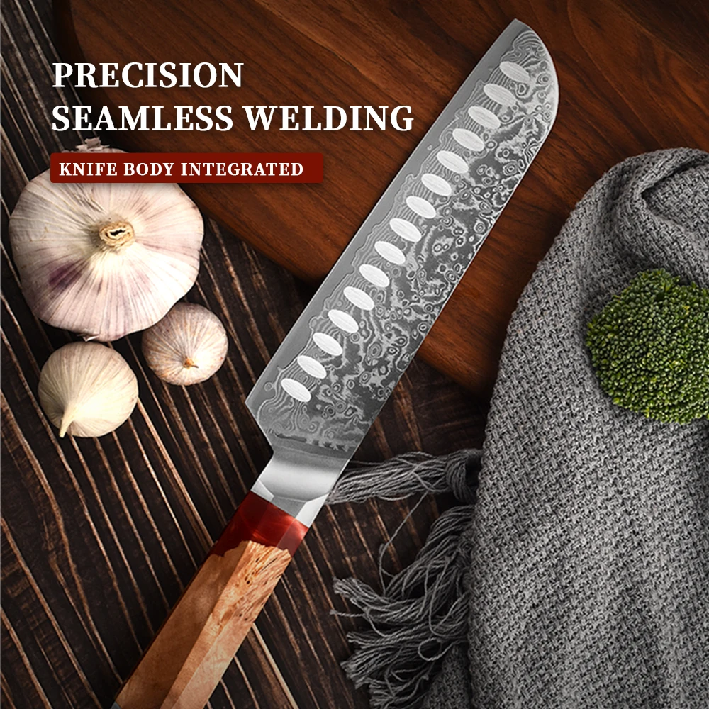 Japanese 8 Pcs Luxury Resin Handle Stainless Damascus Steel Texture Blade Professional Bread Chef Kitchen Knife Set