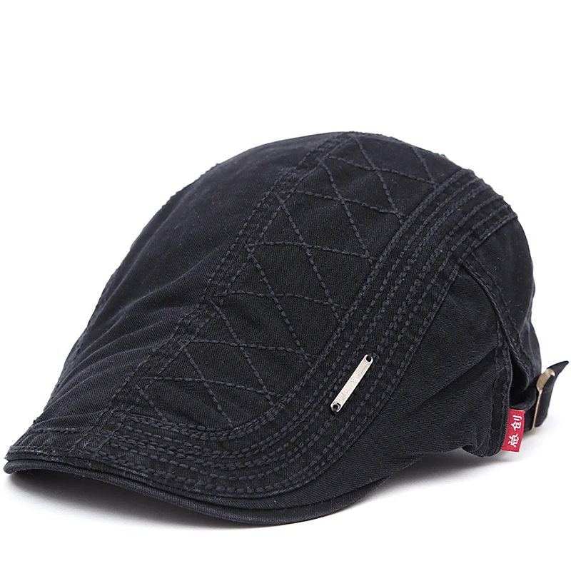 New Autumn outdoor Sports Cotton Berets Hats For Men Casual Peaked grid embroidery