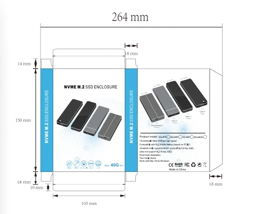 Aluminum M.2 to USB NVMe SSD Enclosure Reader,  USB 3.2 Gen 2 10Gbps NVMe PCI-E 10Gbps  M-Key Solid tate Drive  External Adapter