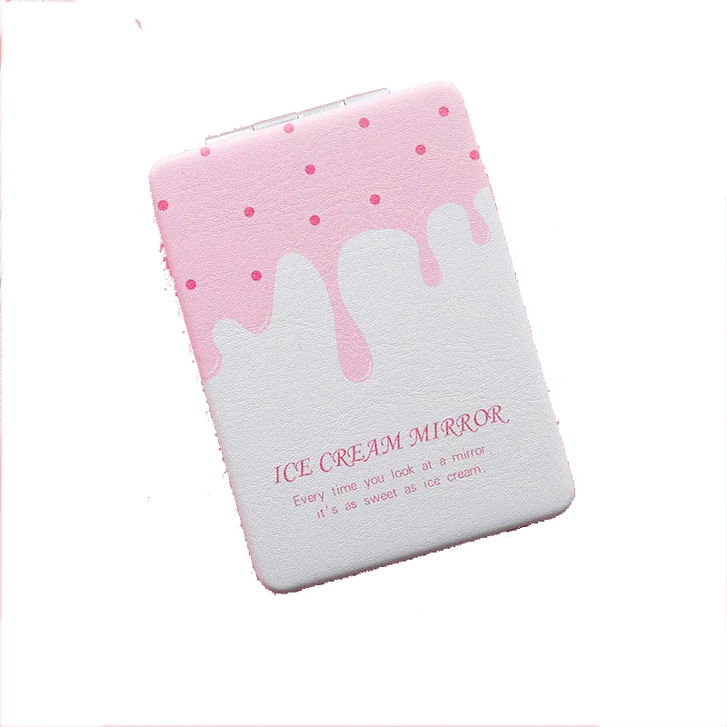 Folding double-sided portable mirror PU leather cartoon pattern pocket mirror make up for personalized gifts