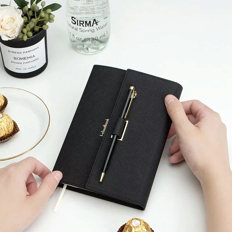 Custom Logo PU Leather Cover With Magnetic Pen Set Holder Closure Journal Notebook Diary Pregnancy Planner