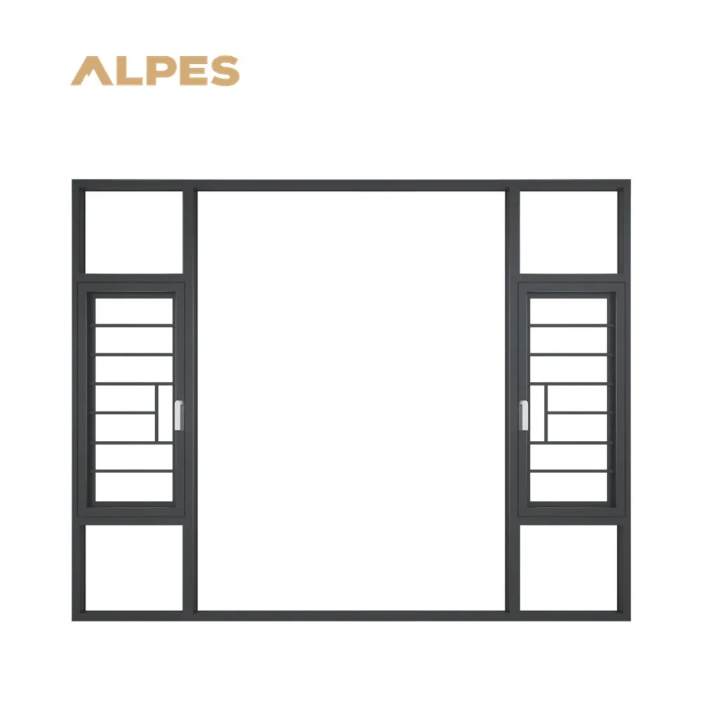 Customized Sizes Modern Black Triple Glazed Aluminum Frame Glass Windows European Design Style Swing Open Style Commercial Use