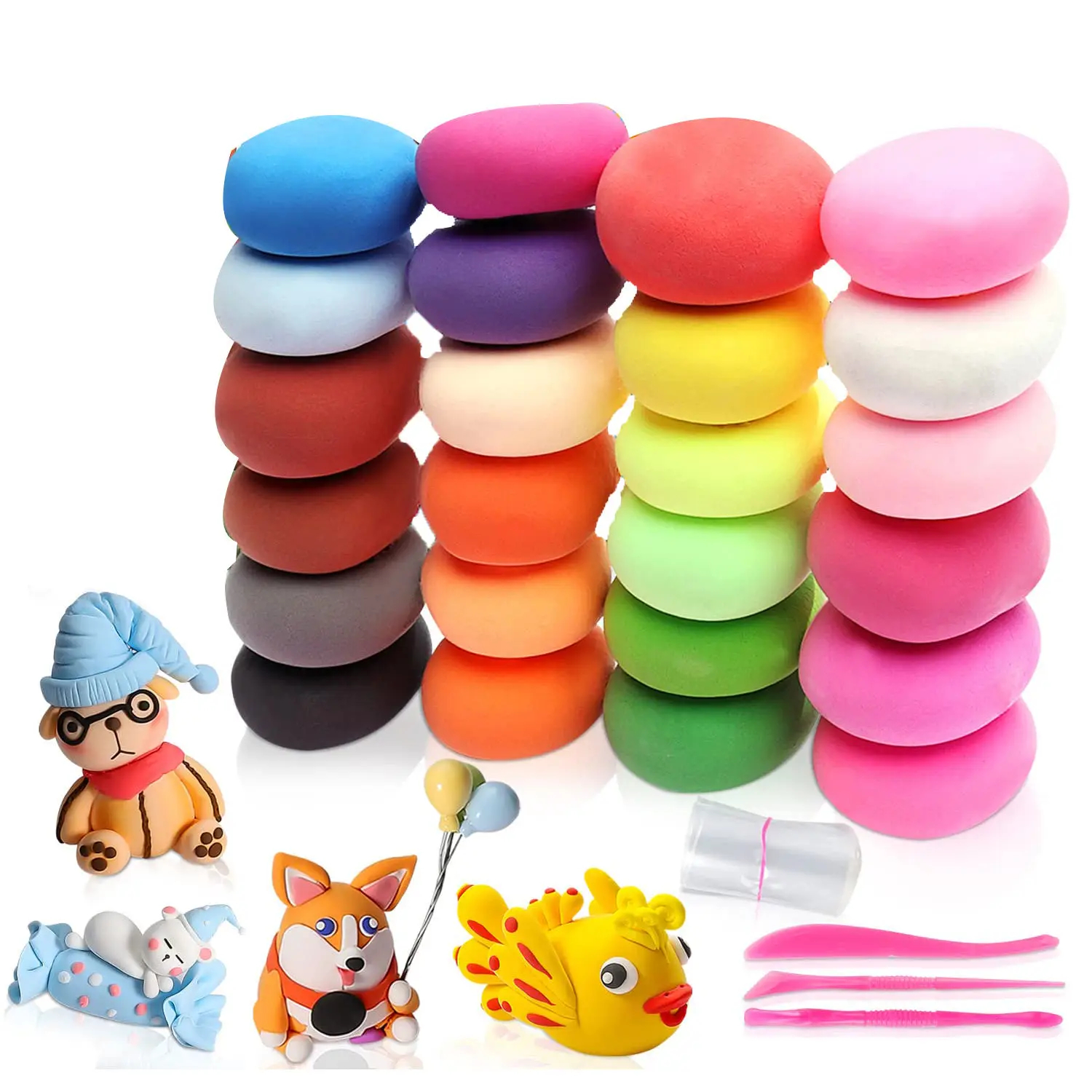 Air Dry Clay Colors Modeling Magic Clay with Sculpting Tools Non-toxic Self Drying Soft Play Dough for Kids Color Box Customized