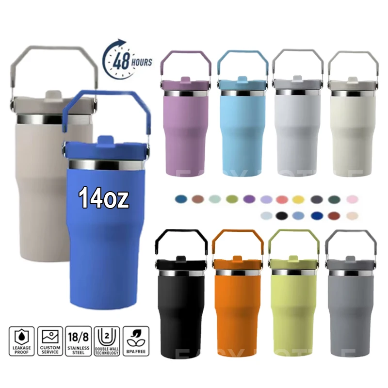 14oz Kids Tumbler With Top Handle Vacuum Insulated Leakproof Sports Water Bottle For Children Stainless Steel Reusable Tumbler